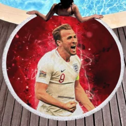 Populer England Player Harry Edward Kane Round Beach Towel 1