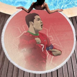 Portugal Captain Cristiano Ronaldo Round Beach Towel 1