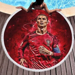 Portugal Captain sports Player Cristiano Ronaldo Round Beach Towel 1