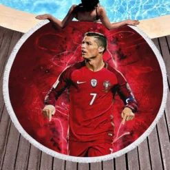 Portugal Soccer Player Cristiano Ronaldo Round Beach Towel 1