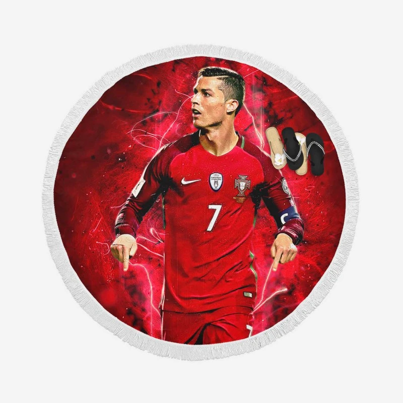 Portugal Soccer Player Cristiano Ronaldo Round Beach Towel