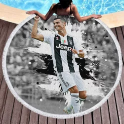 Portuguese Soccer Player Cristiano Ronaldo Round Beach Towel 1