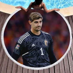 Powerful Belgium Football Thibaut Courtois Round Beach Towel 1