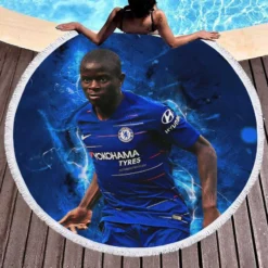 Powerful Chelsea Soccer Player N Golo Kante Round Beach Towel 1