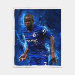 Powerful Chelsea Soccer Player N Golo Kante Sherpa Fleece Blanket 1