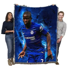 Powerful Chelsea Soccer Player N Golo Kante Woven Blanket