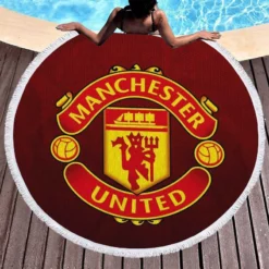 Powerful English Football Club Manchester United Logo Round Beach Towel 1