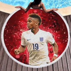 Powerful Football Raheem Sterling Round Beach Towel 1