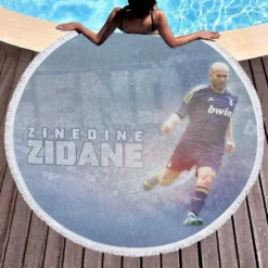 Powerful Madrid Football Zinedine Zidane Round Beach Towel 1