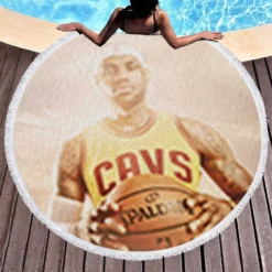 Powerful NBA Basketball Player LeBron James Round Beach Towel 1