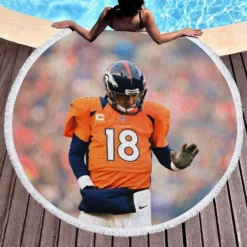 Powerful NFL Football Player Peyton Manning Round Beach Towel 1