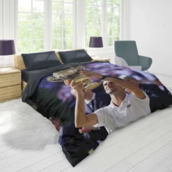 Powerful Serbian Tennis Player Novak Djokovic Duvet Cover 1