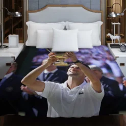 Powerful Serbian Tennis Player Novak Djokovic Duvet Cover