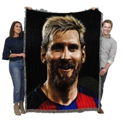 Powerful Soccer Player Lionel Messi Woven Blanket