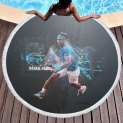 Powerful Tennis PlayerRafael Nadal Round Beach Towel 1