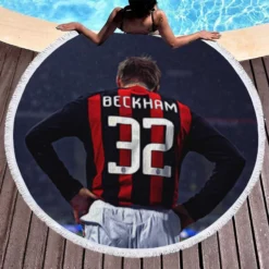 Powerfull British Soccer Player David Beckham Round Beach Towel 1