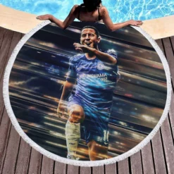 Powerfull Chelsea Soccer Player Eden Hazard Round Beach Towel 1