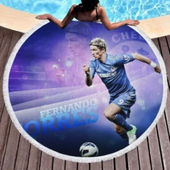 Powerfull Chelsea Soccer Player Fernando Torres Round Beach Towel 1