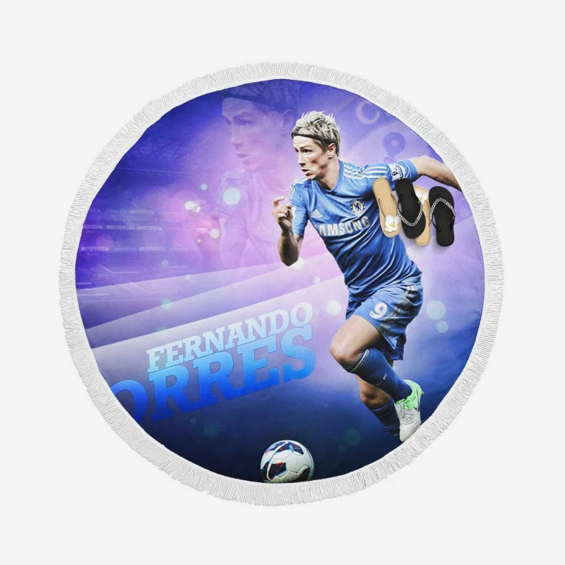 Powerfull Chelsea Soccer Player Fernando Torres Round Beach Towel