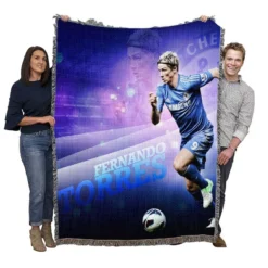 Powerfull Chelsea Soccer Player Fernando Torres Woven Blanket
