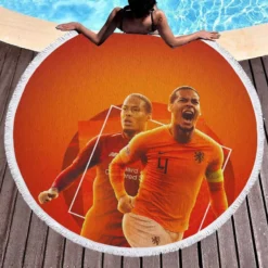 Professional Dutch Footballer Virgil van Dijk Round Beach Towel 1