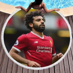 Professional Football Player Mohamed Salah Round Beach Towel 1