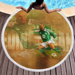 Professional Football Zinedine Zidane Round Beach Towel 1