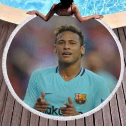 Professional Footballer Player Neymar Round Beach Towel 1