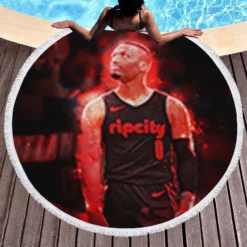 Professional NBA Basketball Player Damian Lillard Round Beach Towel 1