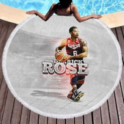 Professional NBA Basketball Player Derrick Rose Round Beach Towel 1