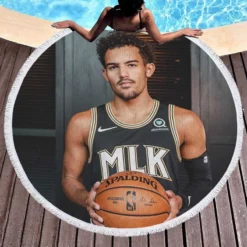 Professional NBA Basketball Player Trae Young Round Beach Towel 1