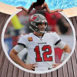 Professional NFL Football Player Tom Brady Round Beach Towel 1