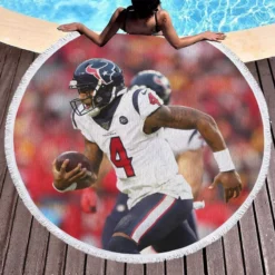 Professional NFL Player Deshaun Watson Round Beach Towel 1