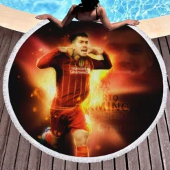 Professional Soccer Player Roberto Firmino Round Beach Towel 1