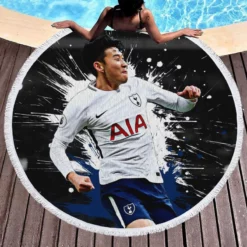 Professional Soccer Player Son Heung Min Round Beach Towel 1