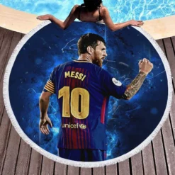 Promising Barca Footballer Player Lionel Messi Round Beach Towel 1