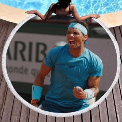 Rafael Nadal encouraging Tennis Round Beach Towel 1