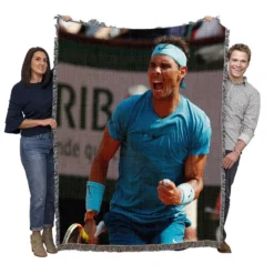 Rafael Nadal encouraging Tennis Woven Blanket