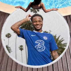 Raheem Sterling Extraordinary Chelsea Football Round Beach Towel 1