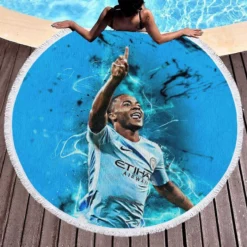 Raheem Sterling Passionate Football Round Beach Towel 1