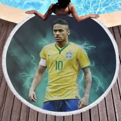 Ready Brazil Footballer Player Neymar Round Beach Towel 1