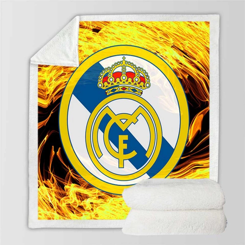 Real Madrid Fire Logo Sherpa Fleece Blanket