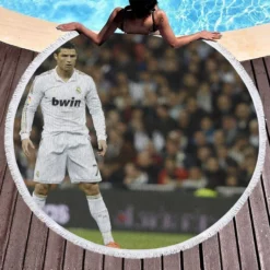 Real Madrid Soccer Player Cristiano Ronaldo Round Beach Towel 1