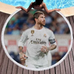 Real Madrid Soccer Player Sergio Ramos Round Beach Towel 1