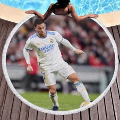 Real Madrid Star Football Player Eden Hazard Round Beach Towel 1