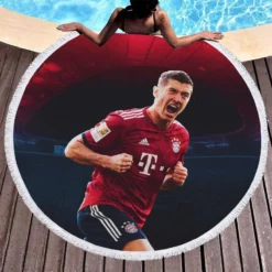 Robert Lewandowski Celebrated Football Player Round Beach Towel 1