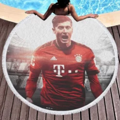 Robert Lewandowski Competitive Football Player Round Beach Towel 1