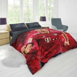 Robert Lewandowski Focused Football Player Duvet Cover 1