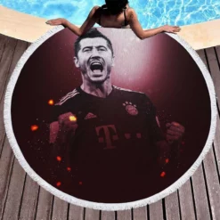 Robert Lewandowski Graceful Football Player Round Beach Towel 1