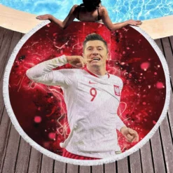 Robert Lewandowski Hardworking Polish Sports Player Round Beach Towel 1